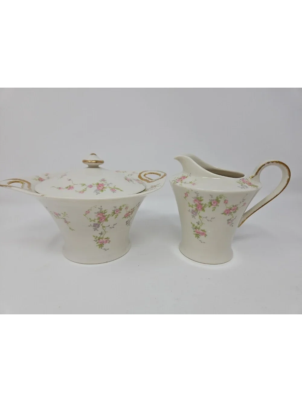Theodore Haviland NY Pink Spray Creamer and Sugar Bowl Vintage 1937-1956 America